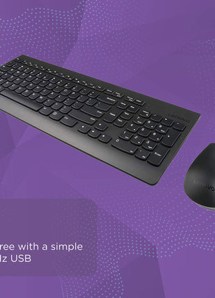 Lenovo 510 Wireless Keyboard and Mouse Set, 2.4 GHz Nano USB Receiver, Full Size, Island Key Design, Left or Right Hand, 1200 DPI Optical Mouse, GX30N81775, Black 