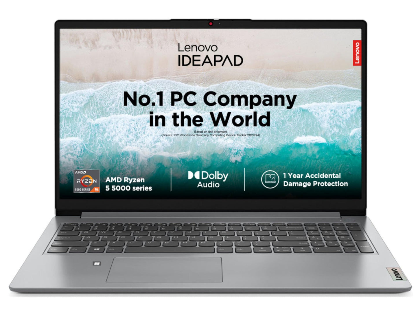 Lenovo IdeaPad 1 AMD Ryzen 5 5500U 15.6" HD Thin and Light Laptop (8GB RAM/512GB SSD/Windows 11 Home/Office Home 2024/1 Year ADP Free/Grey/1.6Kg), 82R4011MIN 