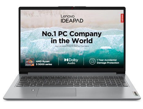 Lenovo IdeaPad 1 AMD Ryzen 5 5500U 15.6" HD Thin and Light Laptop (8GB RAM/512GB SSD/Windows 11 Home/Office Home 2024/1 Year ADP Free/Grey/1.6Kg), 82R4011MIN 
