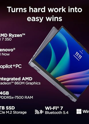 Lenovo IdeaPad 5 2-in-1 AMD Ryzen AI 7 350 (24GB RAM/1TB SSD/14 (35.5cm)/WUXGA OLED/Windows 11 AI Now/Copilot+PC/Office Home 2024/Digital Pen 2/Grey/1.5Kg), 83KT000LIN Convertible Laptop 