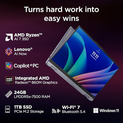 Lenovo IdeaPad 5 2-in-1 AMD Ryzen AI 7 350 (24GB RAM/1TB SSD/14 (35.5cm)/WUXGA OLED/Windows 11 AI Now/Copilot+PC/Office Home 2024/Digital Pen 2/Grey/1.5Kg), 83KT000LIN Convertible Laptop 