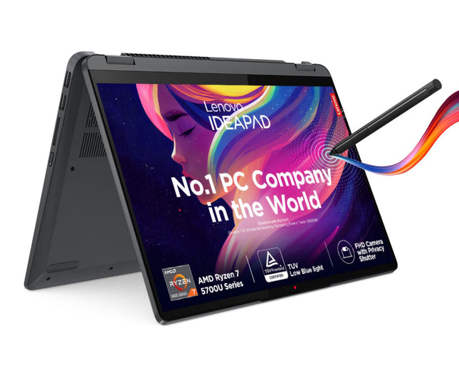 Lenovo IdeaPad Flex 5 Ryzen 7 5700U 14" (35.5cm) WUXGA+ IPS 2-in-1 Laptop (16GB/512GB SSD/Win 11/Office 2021/Backlit KB/Fingerprint/FHD Camera/Alexa/3 Month Game Pass/Storm Grey/1.5Kg), 82R900HFIN 