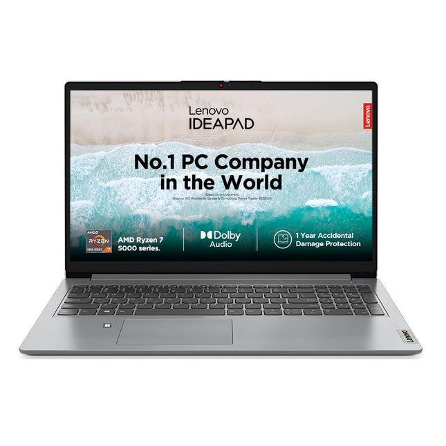 Lenovo IdeaPad Slim 1 AMD Ryzen 7 5700U 15.6" HD Thin and Light Laptop (16GB/512GB SSD/Windows 11 Home/MS Office 2021/1 Year Warranty + 1 Year ADP/Cloud Grey/1.6Kg), 82R400EFIN 