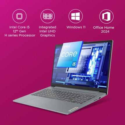 Lenovo IdeaPad Slim 3, 12th Gen Intel Core i5-12450H (16GB LPDDR5, 512GB SSD), Anti-glare, FHD 15.6"(39.6cm), Win 11, Office Home 2024, Arctic Grey, 1.62Kg, 83ER00MDIN, Thin & Light, Backlit KB Laptop 