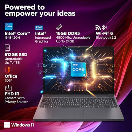 Lenovo IdeaPad Slim 3 13th Gen Intel Core i5-13420H 15.3"(38.8cm) WUXGA IPS Laptop(16GB RAM/512GB SSD/Win 11/Office Home 2024/Backlit/1Yr ADP Free/Top Metal Cover & IR Camera/Grey/1.6Kg), 83K100CGIN 