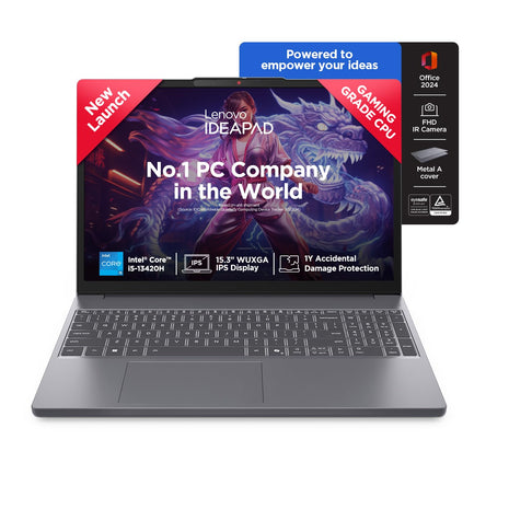 Lenovo IdeaPad Slim 3 13th Gen Intel Core i5-13420H 15.3"(38.8cm) WUXGA IPS Laptop(16GB RAM/512GB SSD/Win 11/Office Home 2024/Backlit/1Yr ADP Free/Top Metal Cover & IR Camera/Grey/1.6Kg), 83K100CGIN 