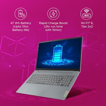Lenovo IdeaPad Slim 3 12th Gen Intel Core i5-12450H 15.6 inch (39.6cm) FHD Laptop (16GB RAM/512GB SSD/Windows 11/Office Home 2024/1Yr ADP Free/Grey/1.62Kg), 83ER00KPIN/83ER00KRIN 
