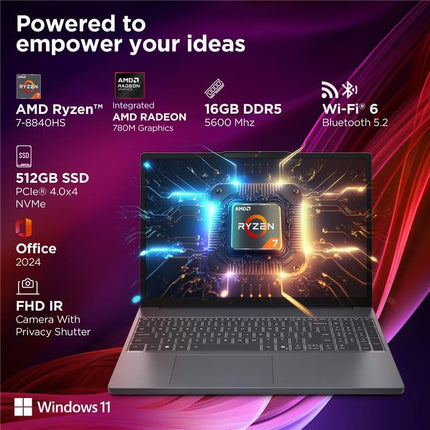 Lenovo IdeaPad Slim 3 AMD Ryzen 7 8840HS 15.3 inch (38.8cm) WUXGA IPS AI PC Laptop(16GB RAM/512GB SSD/Windows 11/Office Home 2024/Backlit Keyboard/1Yr ADP Free/Grey/1.6Kg), 83KA0048IN 