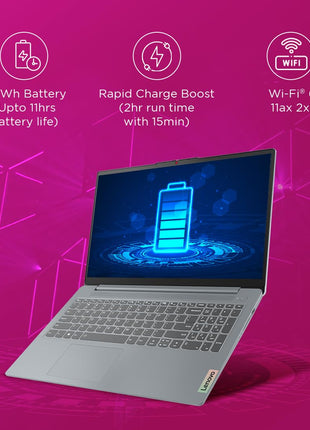 Lenovo IdeaPad Slim 3, 12th Gen Intel Core i5-12450H (16GB LPDDR5, 512GB SSD), Anti-glare, FHD 15.6"(39.6cm), Win 11, Office Home 2024, Arctic Grey, 1.62Kg, 83ER00MDIN, Thin & Light, Backlit KB Laptop 