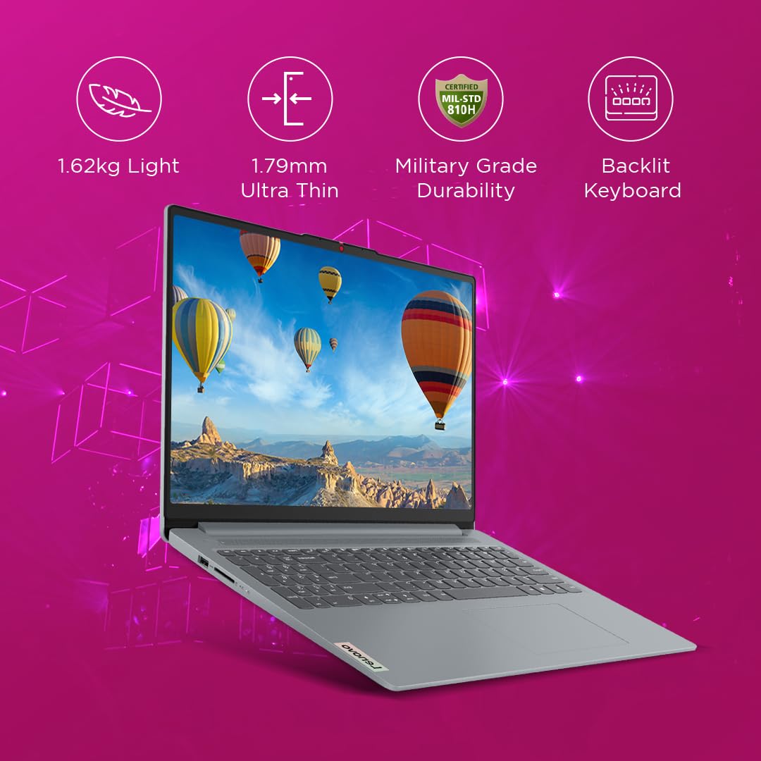 Lenovo IdeaPad Slim 3, Intel Core i5-12450H, 12th Gen, 16GB RAM, 512GB SSD, FHD IPS, 15.6"/39.6cm, Windows 11, MSOffice 21, Grey, 1.6Kg, 83ER008DIN, Intel UHD Graphics, Backlit KB,1 Yr ADP Free Laptop 