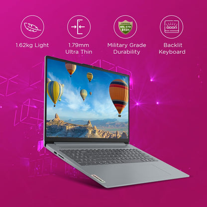 Lenovo IdeaPad Slim 3, Intel Core i5-12450H, 12th Gen, 16GB RAM, 512GB SSD, FHD IPS, 15.6"/39.6cm, Windows 11, MSOffice 21, Grey, 1.6Kg, 83ER008DIN, Intel UHD Graphics, Backlit KB,1 Yr ADP Free Laptop 