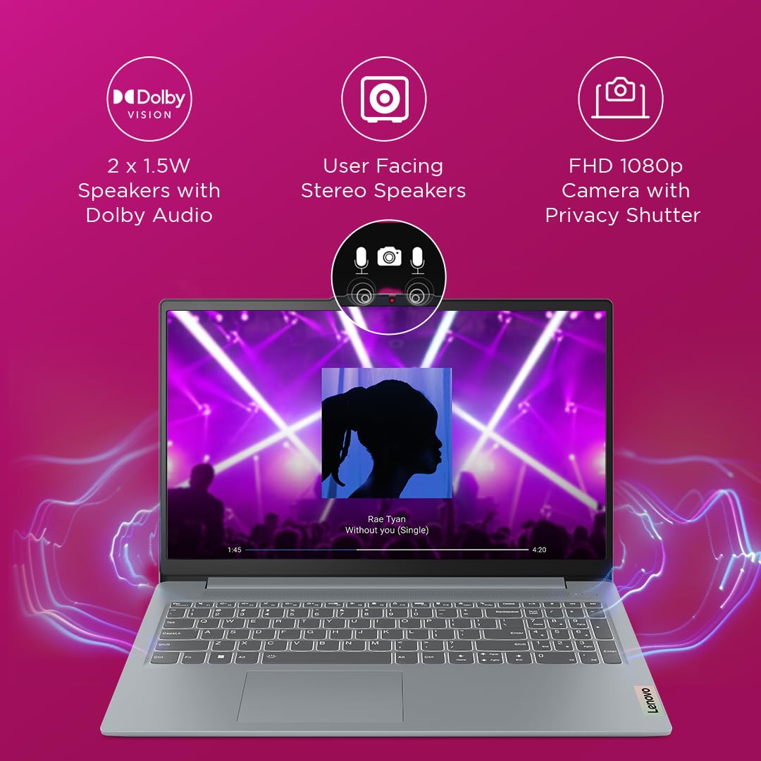 Lenovo IdeaPad Slim 3, Intel Core i5-12450H, 12th Gen, 16GB RAM, 512GB SSD, FHD IPS, 15.6"/39.6cm, Windows 11, MSOffice 21, Grey, 1.6Kg, 83ER008DIN, Intel UHD Graphics, Backlit KB,1 Yr ADP Free Laptop 