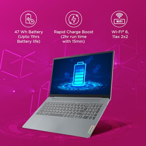 Lenovo IdeaPad Slim 3, Intel Core i5-12450H, 12th Gen, 16GB RAM, 512GB SSD, FHD IPS, 15.6"/39.6cm, Windows 11, MSOffice 21, Grey, 1.6Kg, 83ER008DIN, Intel UHD Graphics, Backlit KB,1 Yr ADP Free Laptop 