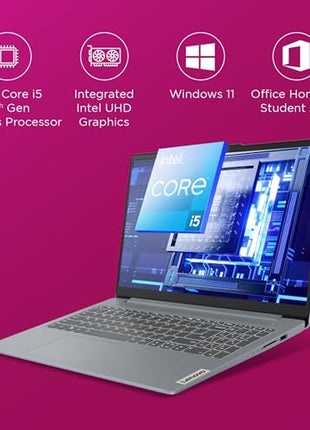 Lenovo IdeaPad Slim 3, Intel Core i5-12450H, 12th Gen, 16GB RAM, 512GB SSD, FHD IPS, 15.6"/39.6cm, Windows 11, MSOffice 21, Grey, 1.6Kg, 83ER008DIN, Intel UHD Graphics, Backlit KB,1 Yr ADP Free Laptop 