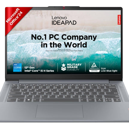 Lenovo IdeaPad Slim 3, Intel Core i5-12450H, 12th Gen, 16GB RAM, 512GB SSD, FHD, 14"/35.5cm, Windows 11, MS Office Home 2024, Grey, 1.37Kg, 83EQ0072IN, Alexa Built-in, 3 mon. Game Pass Laptop 