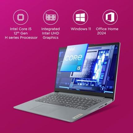 Lenovo IdeaPad Slim 3, Intel Core i5-12450H, 12th Gen, 16GB RAM, 512GB SSD, FHD, 14"/35.5cm, Windows 11, MS Office Home 2024, Grey, 1.37Kg, 83EQ0072IN, Alexa Built-in, 3 mon. Game Pass Laptop 
