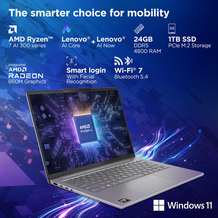 Lenovo IdeaPad Slim 5, AMD Ryzen AI 7 350, 24GB RAM, 1TB SSD, WUXGA OLED 14"(35.5cm), Win11, Office Home'24, Grey, 1.4Kg, 83HX001NIN, Copilot+ PC, Backlit Keyboard, 1Yr ADP Free AI Powered Laptop 