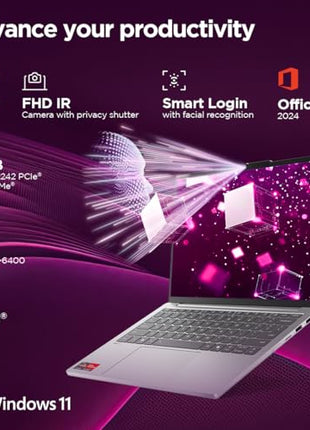 Lenovo IdeaPad Slim 5 Ryzen 7 7735HS (16GB RAM/512GB SSD/Integrated AMD Radeon 680M Graphics/WUXGA IPS Display/13.3" (33.7cm)/Windows 11/Office Home 2024/Backlit KB/Grey/1.15Kg), 83J2000HIN Laptop 