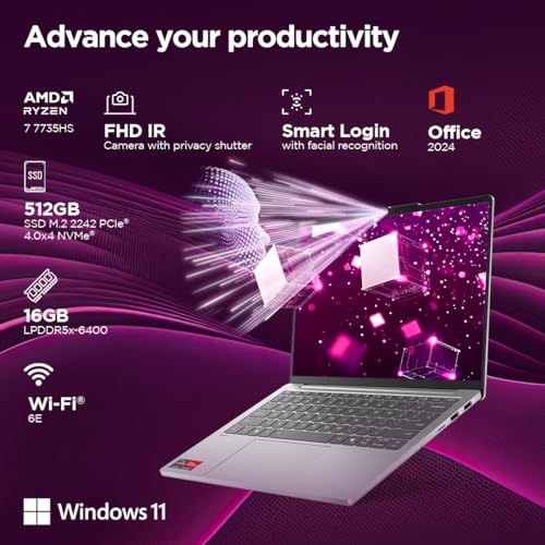 Lenovo IdeaPad Slim 5 Ryzen 7 7735HS (16GB RAM/512GB SSD/Integrated AMD Radeon 680M Graphics/WUXGA IPS Display/13.3" (33.7cm)/Windows 11/Office Home 2024/Backlit KB/Grey/1.15Kg), 83J2000HIN Laptop 