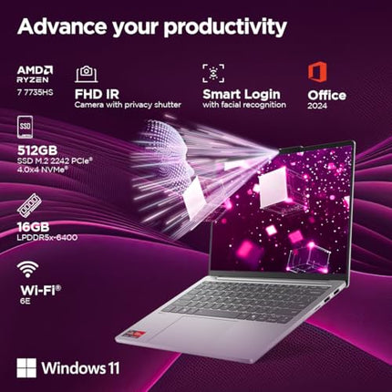 Lenovo IdeaPad Slim 5 Ryzen 7 7735HS (16GB RAM/512GB SSD/Integrated AMD Radeon 680M Graphics/WUXGA IPS Display/13.3" (33.7cm)/Windows 11/Office Home 2024/Backlit KB/Grey/1.15Kg), 83J2000HIN Laptop 