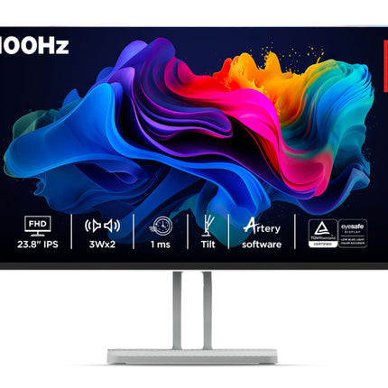 Lenovo L-Series 24 inch (60.45cm) FHD IPS Monitor| 100Hz, 1ms, FreeSync, 99% sRGB, 3Wx2 Speakers, 1x HDMI 1.4, 1x VGA, Tilt, Smart Display Customization Artery Cloud Grey, L24i-4A 