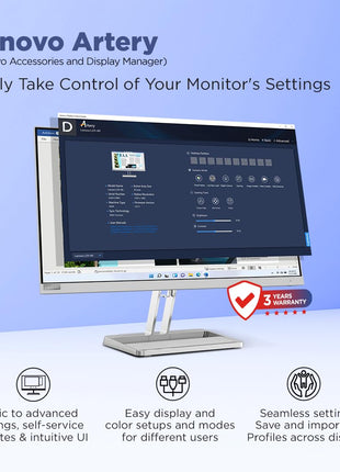 Lenovo L-Series 24 inch (60.45cm) FHD IPS Monitor| 100Hz, 1ms, FreeSync, 99% sRGB, 3Wx2 Speakers, 1x HDMI 1.4, 1x VGA, Tilt, Smart Display Customization Artery Cloud Grey, L24i-4A 