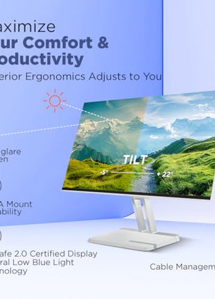 Lenovo L-Series 24 inch (60.45cm) FHD IPS Monitor| 100Hz, 1ms, FreeSync, 99% sRGB, 3Wx2 Speakers, 1x HDMI 1.4, 1x VGA, Tilt, Smart Display Customization Artery Cloud Grey, L24i-4A 