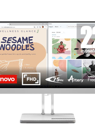 Lenovo L-Series 54.48 cm (21.4inch) | FHD Ultraslim Monitor |16.7Mn Colors, 75Hz, 4ms, AMD FreeSync, HDMI,TUV Eye Comfort & Low Blue Light, Smart Display Customization Artery, Grey, L22e-40 