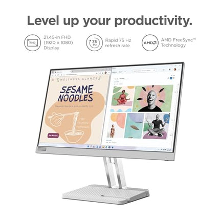 Lenovo L-Series 54.48 cm (21.4inch) | FHD Ultraslim Monitor |16.7Mn Colors, 75Hz, 4ms, AMD FreeSync, HDMI,TUV Eye Comfort & Low Blue Light, Smart Display Customization Artery, Grey, L22e-40 
