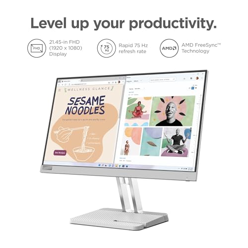 Lenovo L-Series 54.48 cm (21.4inch) | FHD Ultraslim Monitor |16.7Mn Colors, 75Hz, 4ms, AMD FreeSync, HDMI,TUV Eye Comfort & Low Blue Light, Smart Display Customization Artery, Grey, L22e-40 
