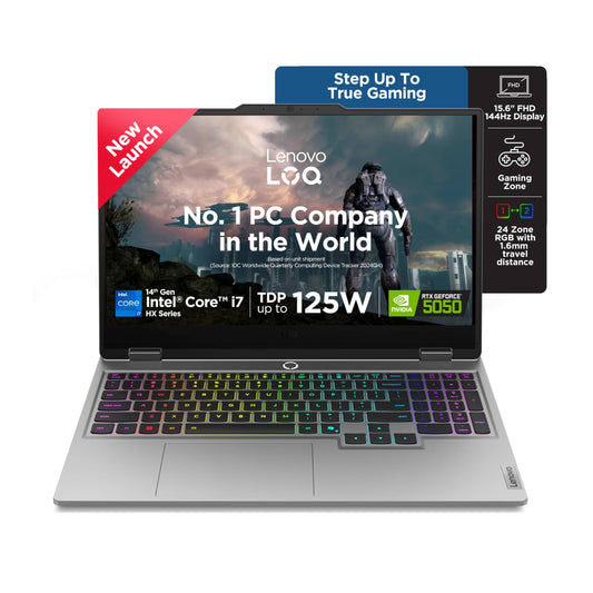 Lenovo LOQ, Intel Core i7 14th Gen 14700HX, NVIDIA RTX 5050 8GB, 16GB RAM, 1TB SSD, 15.6"(39.6cm), 144Hz, Windows 11, Office 2024, Grey, 2.4Kg, 83JE00U6IN, 440 AI Tops, 3 Mon. Game Pass Gaming Laptop 