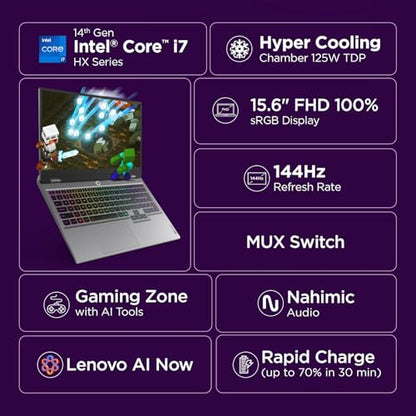 Lenovo LOQ, Intel Core i7 14th Gen 14700HX, NVIDIA RTX 5050 8GB, 16GB RAM, 1TB SSD, 15.6"(39.6cm), 144Hz, Windows 11, Office 2024, Grey, 2.4Kg, 83JE00U6IN, 440 AI Tops, 3 Mon. Game Pass Gaming Laptop 