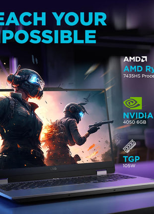 Lenovo LOQ 2024 AMD Ryzen 7 7435HS | NVIDIA RTX 4050 6GB (24GB RAM/512GB SSD/15.6" (39.6cm)/Windows 11/Office Home 2024/100% sRGB/3 Mon. Game Pass/Grey/2.4Kg), 83JC00EGIN Gaming Laptop 