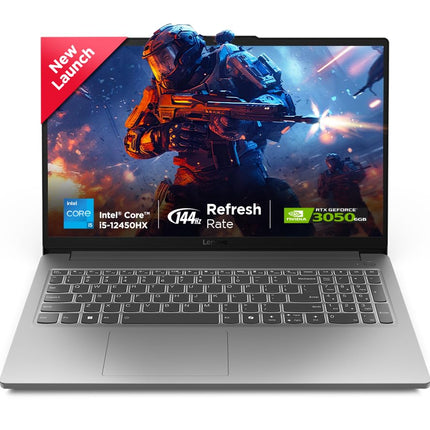Lenovo LOQ Essential Intel Core i5-12450HX| NVIDIA RTX 3050 6GB (12GB RAM/512GB SSD/144Hz Refresh Rate/15.6" (39.6cm)/Windows 11/3 Mon. Game Pass/Grey/1.7Kg), 83LK006AIN AI Gaming Laptop 