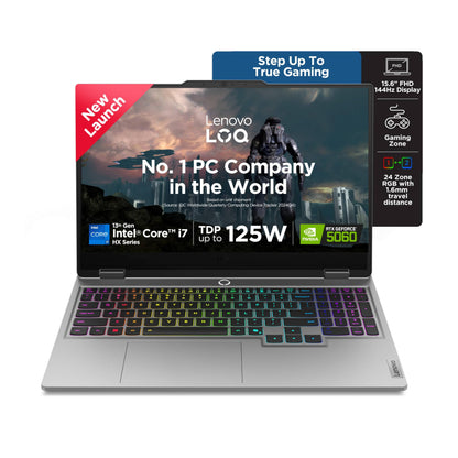 Lenovo LOQ, Intel Core i7 13th Gen 13700HX, NVIDIA RTX 5060 8GB, 16GB RAM, 1TB SSD, 15.6"(39.6cm), 144Hz, Windows 11, Office 2024, Grey, 2.4Kg, 83JE00U4IN, 572 AI Tops, 3 Mon. Game Pass Gaming Laptop 