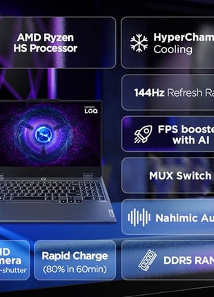 Lenovo Smartchoice LOQ AMD Ryzen 5 7235HS | NVIDIA RTX 3050 6GB (24GB RAM/512GB SSD/15.6" (39.6cm)/Windows 11/Office Home 2024/100% sRGB/3 Mon. Game Pass/Grey/2.4Kg), 83JC00EFIN Gaming Laptop 