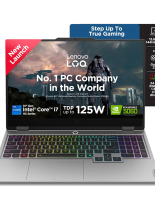 Lenovo LOQ, Intel Core i7 14th Gen 14700HX, NVIDIA RTX 5060 8GB, 16GB RAM, 1TB SSD, 15.6"(39.6cm), 144Hz, Windows 11, Office 2024, Grey, 2.4Kg, 83JE00U5IN, 572 AI Tops, 3 Mon. Game Pass Gaming Laptop 