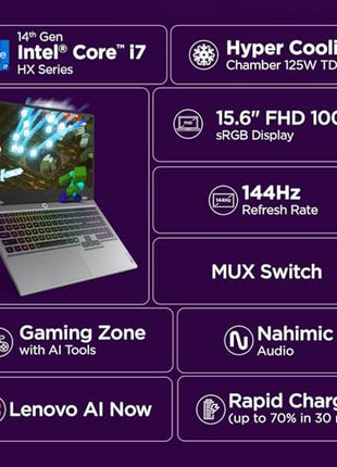 Lenovo LOQ, Intel Core i7 14th Gen 14700HX, NVIDIA RTX 5060 8GB, 16GB RAM, 1TB SSD, 15.6"(39.6cm), 144Hz, Windows 11, Office 2024, Grey, 2.4Kg, 83JE00U5IN, 572 AI Tops, 3 Mon. Game Pass Gaming Laptop 