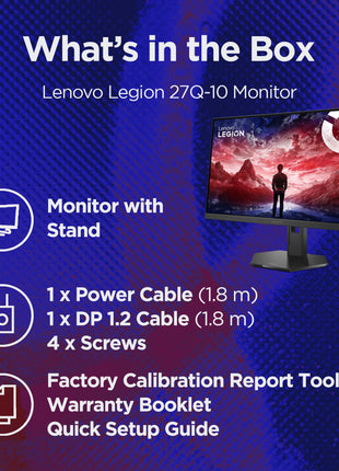 Lenovo Legion 27Q-10 | 27" (68.58cm) QHD IPS 240Hz Gaming Monitor | 0.5ms, AMD FreeSync, NVIDIA G-Sync 99% sRGB, 2xHDMI 2.1 TMDS, 1xDP 1.4| Tilt, Swivel, Pivot, Height Adjust | Black | 68C6GAC4IN 