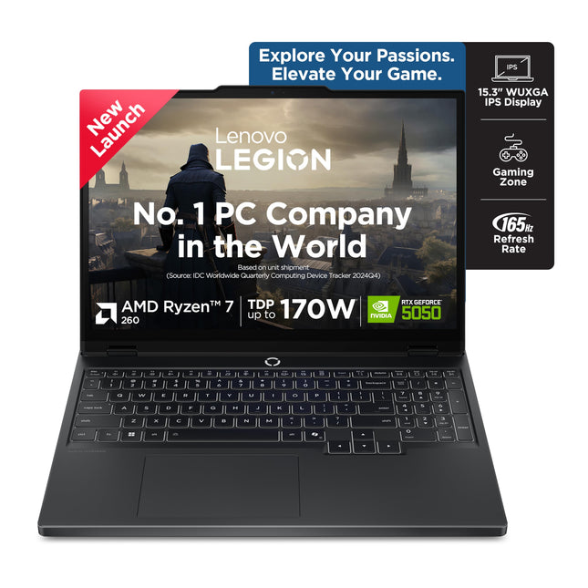 Lenovo Legion 5 2025 AMD Ryzen 7 260 | NVIDIA RTX 5050 8GB (16GB RAM/1TB SSD/WUXGA IPS/165Hz/15(39.6cm)/Windows 11/Office 2024+AI Now/Black/2.5Kg), 83M00073IN AI Powered Gaming Laptop 