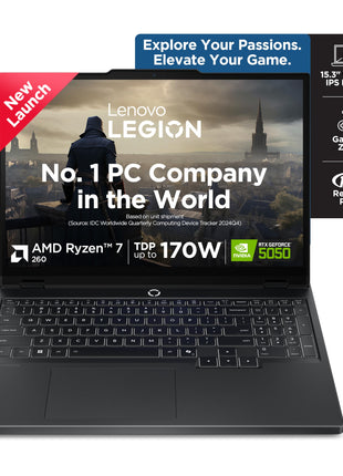 Lenovo Legion 5 2025 AMD Ryzen 7 260 | NVIDIA RTX 5050 8GB (16GB RAM/1TB SSD/WUXGA IPS/165Hz/15(39.6cm)/Windows 11/Office 2024+AI Now/Black/2.5Kg), 83M00073IN AI Powered Gaming Laptop 