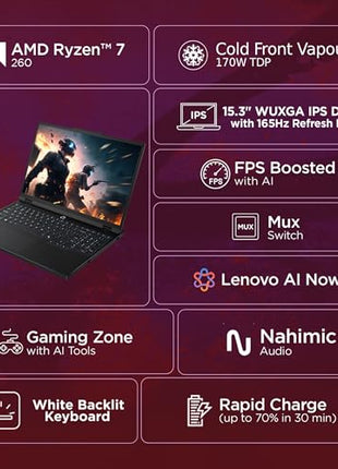 Lenovo Legion 5 2025 AMD Ryzen 7 260 | NVIDIA RTX 5050 8GB (16GB RAM/1TB SSD/WUXGA IPS/165Hz/15(39.6cm)/Windows 11/Office 2024+AI Now/Black/2.5Kg), 83M00073IN AI Powered Gaming Laptop 
