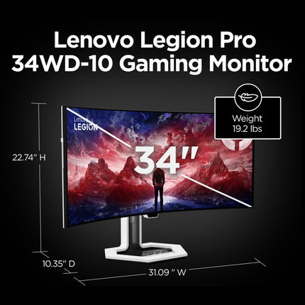 Lenovo Legion Pro 34WD-10| 34" 240Hz WQHD OLED Curved Gaming Monitor|0.03ms, USB-C Docking 140W PD,2xHDMI+DP, RJ45|Tilt,Swivel,Height Stand|AI Smart Sensors|2x5W Speakers|KVM Switch| 67C9UAC1IN 