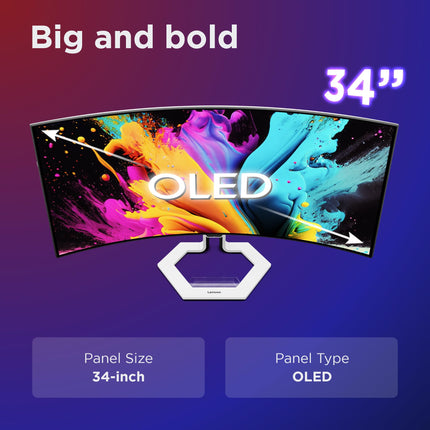 Lenovo Legion Pro 34WD-10| 34" 240Hz WQHD OLED Curved Gaming Monitor|0.03ms, USB-C Docking 140W PD,2xHDMI+DP, RJ45|Tilt,Swivel,Height Stand|AI Smart Sensors|2x5W Speakers|KVM Switch| 67C9UAC1IN 