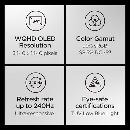 Lenovo Legion Pro 34WD-10| 34" 240Hz WQHD OLED Curved Gaming Monitor|0.03ms, USB-C Docking 140W PD,2xHDMI+DP, RJ45|Tilt,Swivel,Height Stand|AI Smart Sensors|2x5W Speakers|KVM Switch| 67C9UAC1IN 