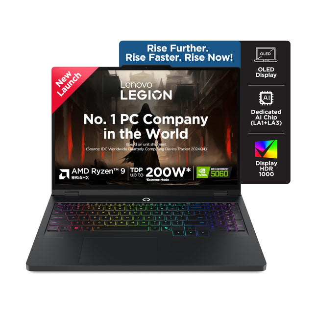 Lenovo Legion Pro 5 2025 AMD Ryzen 9 9955HX | NVIDIA RTX 5060 8GB (32GB RAM/1TB SSD/WQXGA OLED/165Hz/16 (40.6cm)/Windows 11/Office 2024+AI Now/Black/2.3Kg), 83F20037IN AI Powered Gaming Laptop 