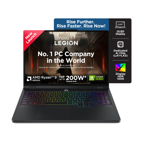 Lenovo Legion Pro 5 2025 AMD Ryzen 9 9955HX | NVIDIA RTX 5060 8GB (32GB RAM/1TB SSD/WQXGA OLED/165Hz/16 (40.6cm)/Windows 11/Office 2024+AI Now/Black/2.3Kg), 83F20037IN AI Powered Gaming Laptop 