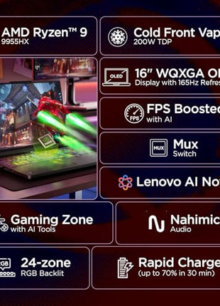 Lenovo Legion Pro 5 2025 AMD Ryzen 9 9955HX | NVIDIA RTX 5060 8GB (32GB RAM/1TB SSD/WQXGA OLED/165Hz/16 (40.6cm)/Windows 11/Office 2024+AI Now/Black/2.3Kg), 83F20037IN AI Powered Gaming Laptop 