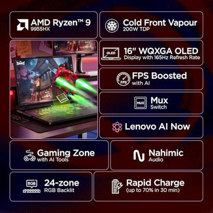Lenovo Legion Pro 5 2025 AMD Ryzen 9 9955HX | NVIDIA RTX 5060 8GB (32GB RAM/1TB SSD/WQXGA OLED/165Hz/16 (40.6cm)/Windows 11/Office 2024+AI Now/Black/2.3Kg), 83F20037IN AI Powered Gaming Laptop 