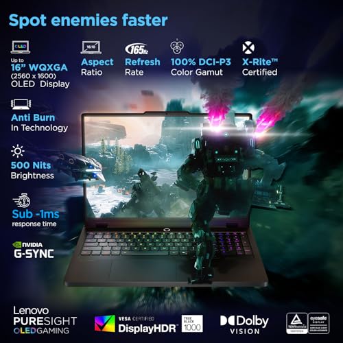 Lenovo Legion Pro 5 2025 Intel Core Ultra 7 255HX | NVIDIA RTX 5060 8GB (32GB RAM/1TB SSD/WQXGA OLED/165Hz/16 (40.6cm)/Windows 11/Office 2024+AI Now/Black/2.4Kg), 83F3007CIN AI Powered Gaming Laptop 
